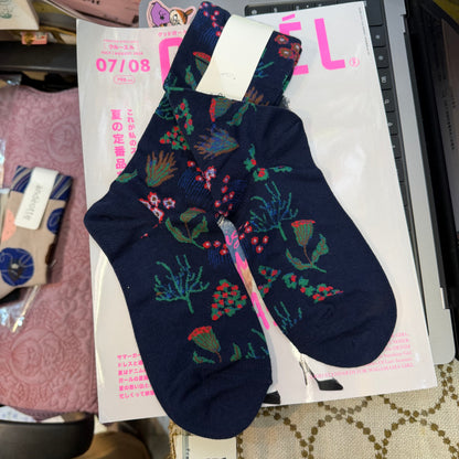 $99 only- Ande Floral Navy Socks, made in Japan