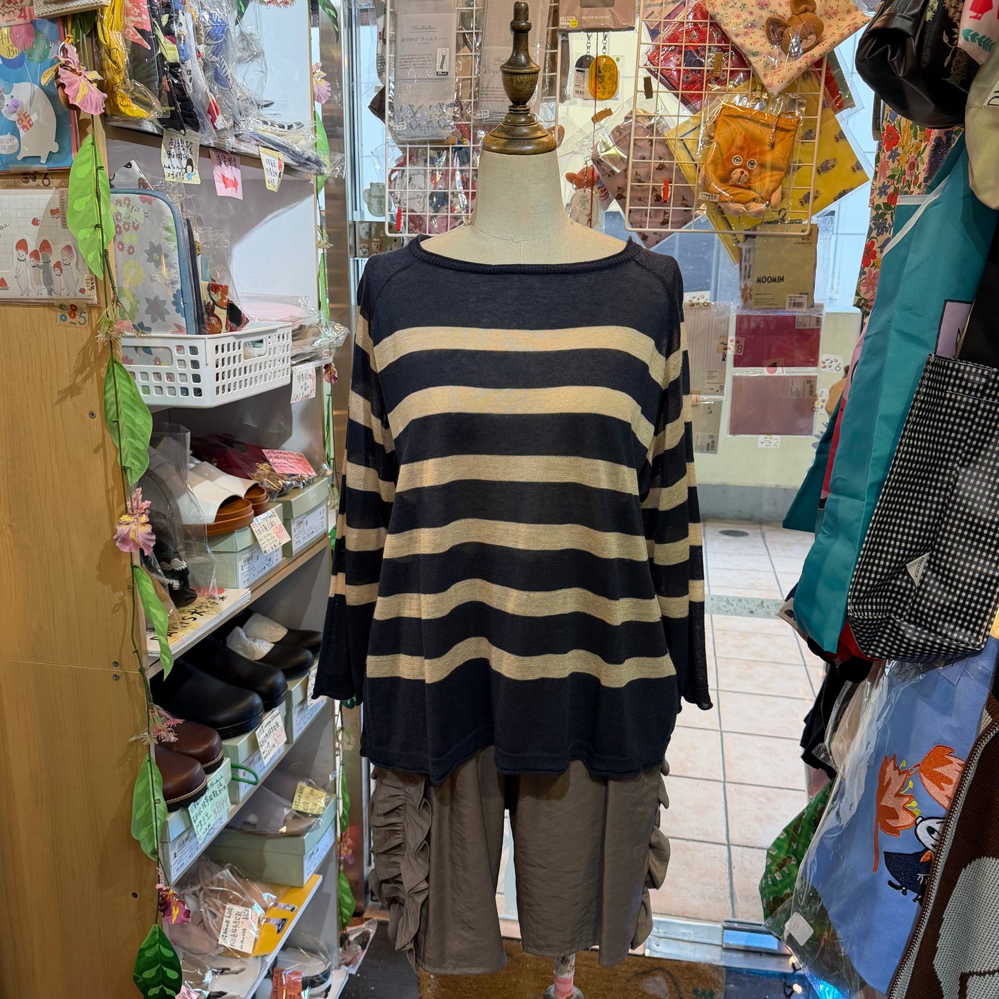 Ichi Blue X Pink Striped Linen-blend Pullover Blouse