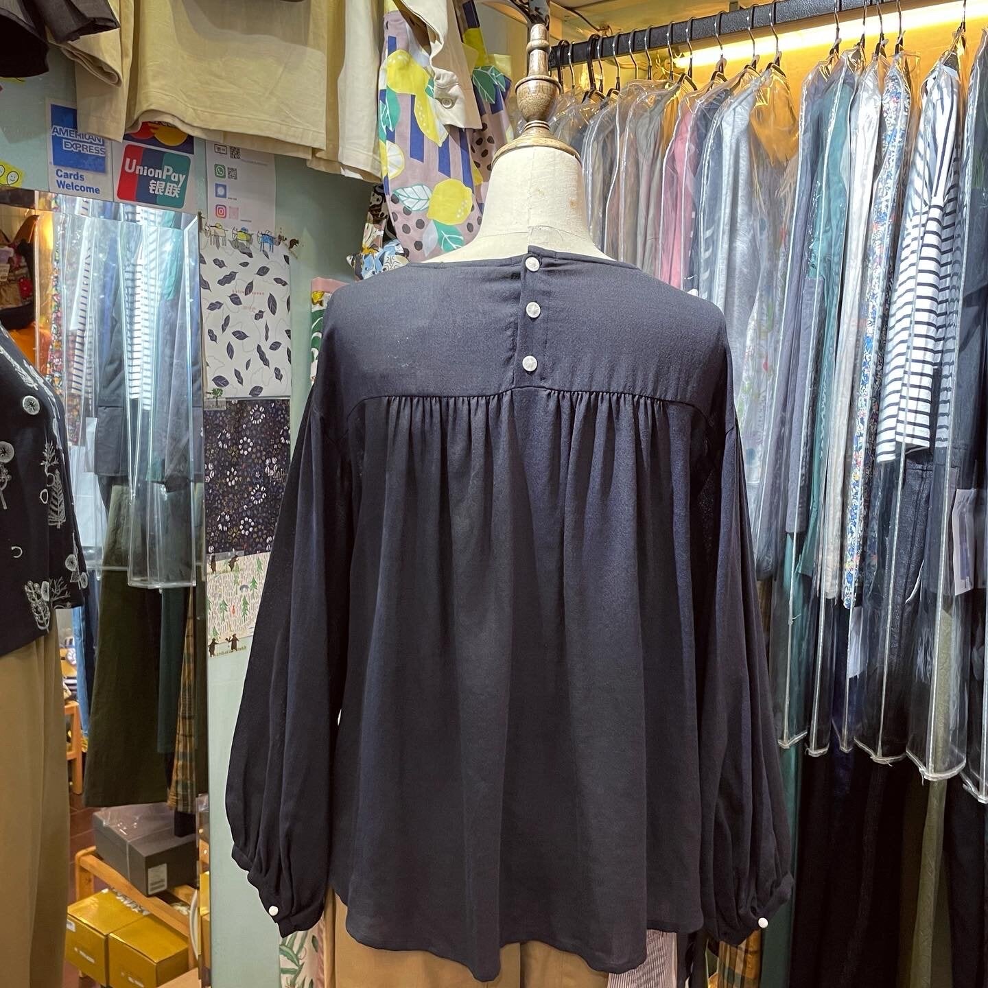 EXTRA20- Haupia Forest Embroidery Black Top, made in Japan