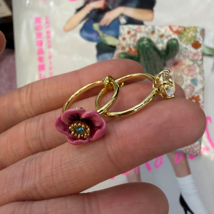 Les Néréides Paris Symphonie Des Fleurs Pink Flower Ring, size 13, imported from the UK