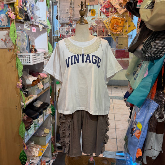 Sale- TRANOI. Vintage T-shirt, Incl. Faux Pearl Necklace, 4 Colors, made in Korea