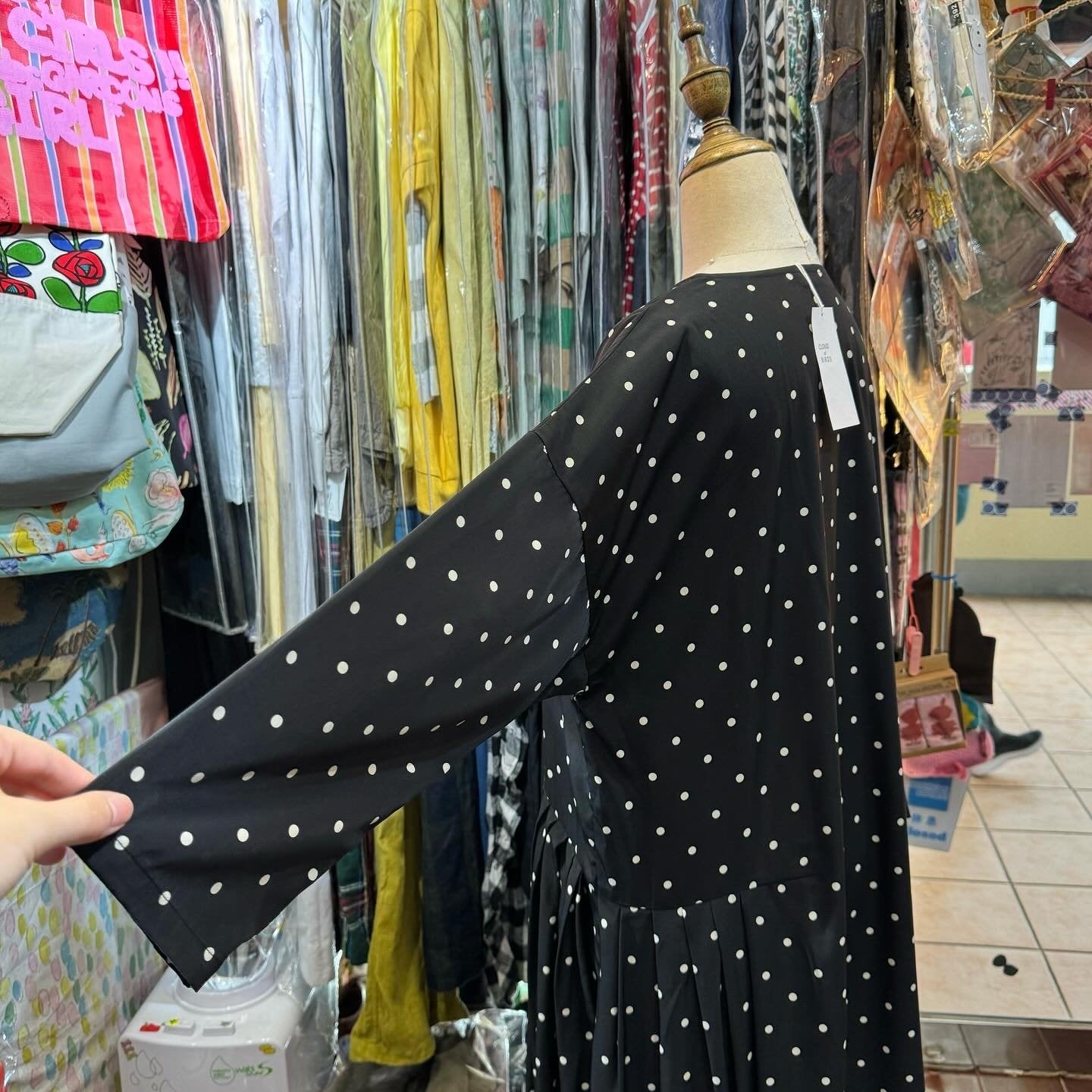 Cloud of Birds Polka Black Dress, made in Japan
