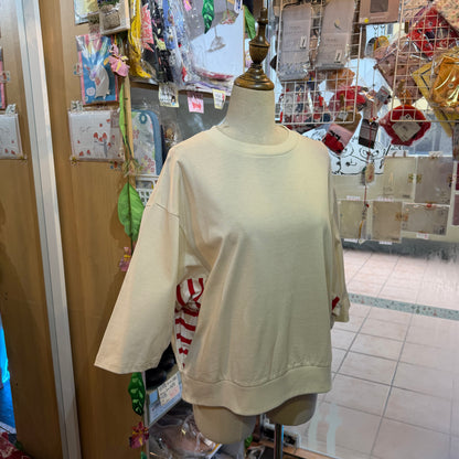 Munich Ivory X Red Striped Sweatshirt, made in Japan