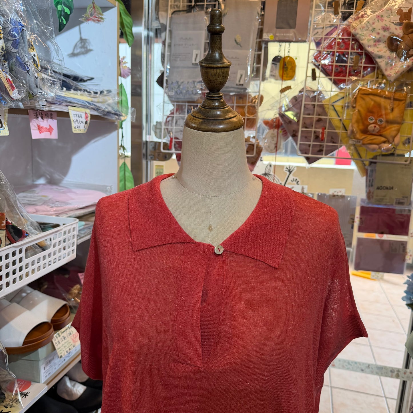 Ichi Red See-through Sheer Polo Shirt