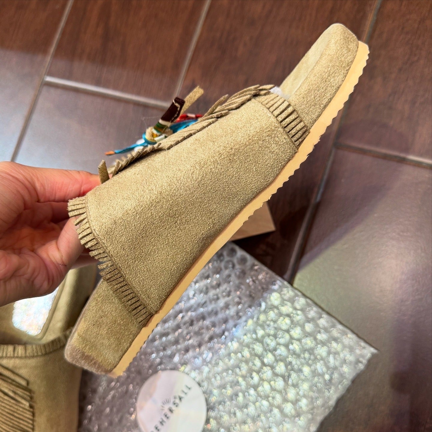 Rehersall Beige Frill Suede Sandal