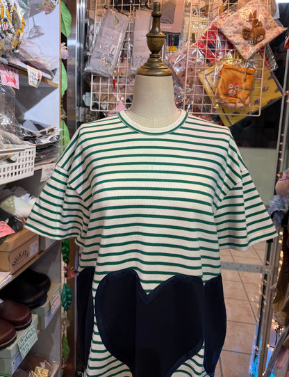 Summer Sale- Drowse and yet… Striped Heart T-shirt, made in Japan