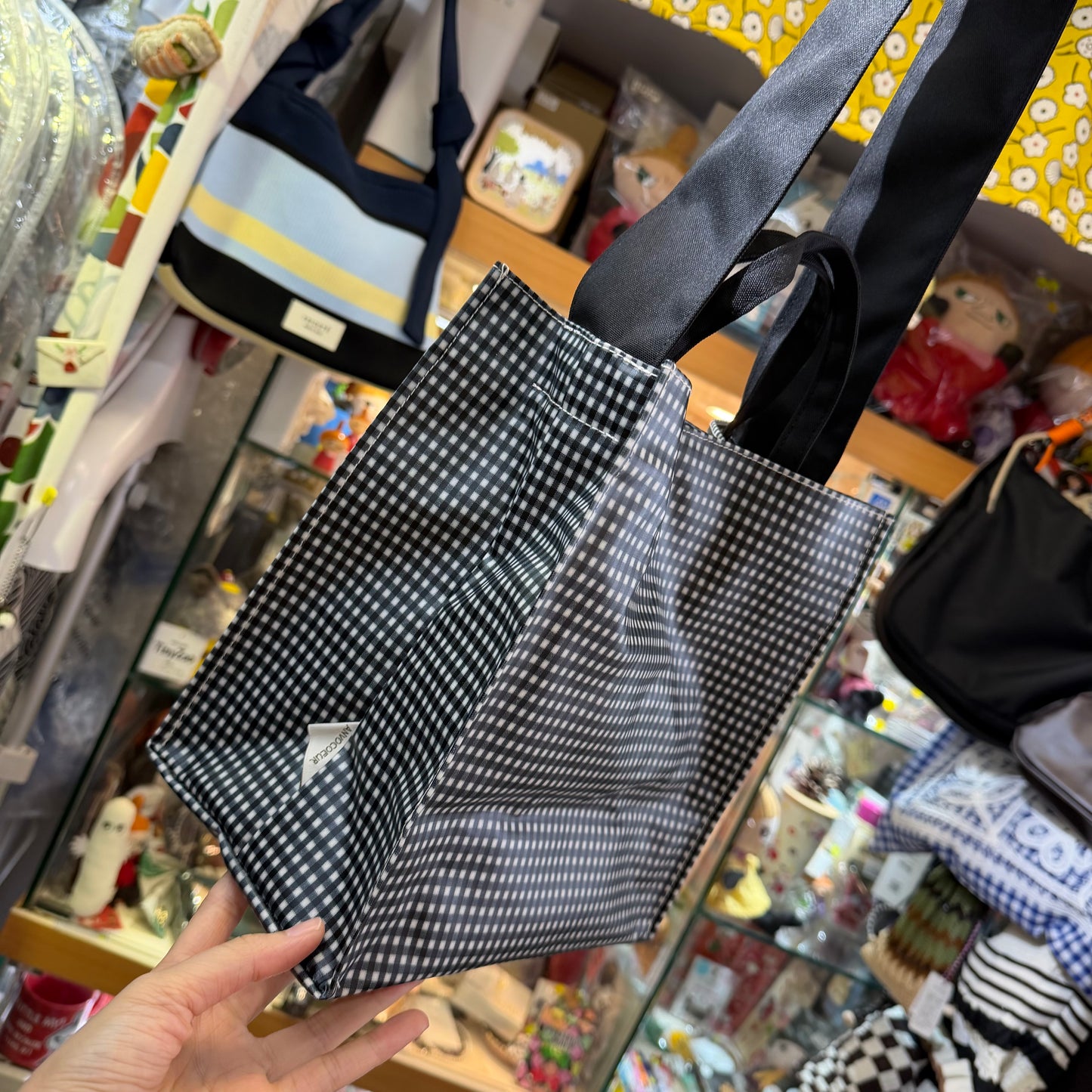 Anvocoeur Black Checked Oktogon PVC 2Way Bag, Waterproof, made in Japan