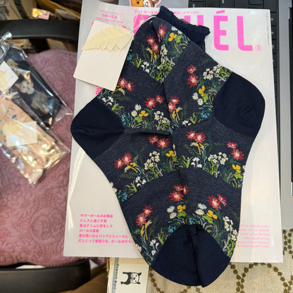 Antipast Wild Flowers Navy Socks, made in Japan