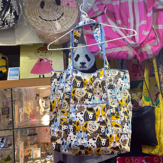 Handmade Dogs Prints Tote Bag, Fabric from Japan