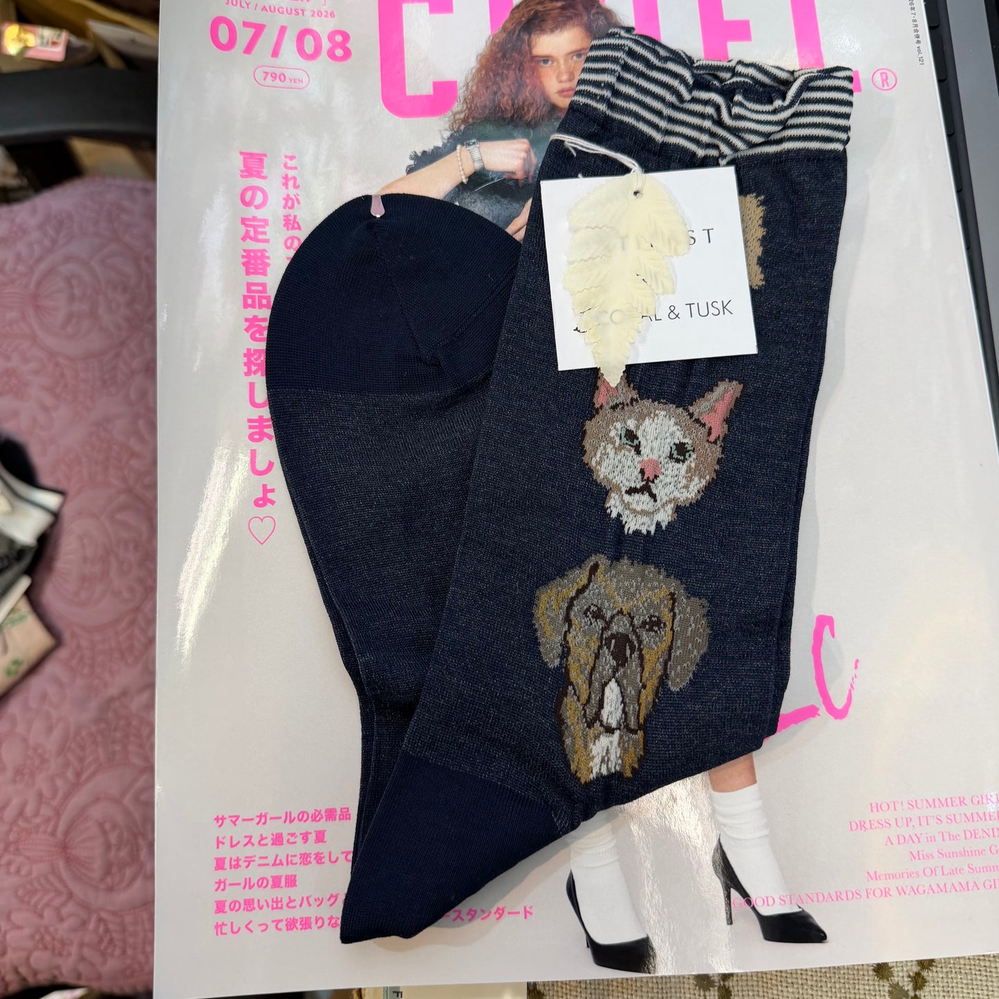 Antipast X Coral & Tusk Cats and Dogs Navy Socks, made in Japan