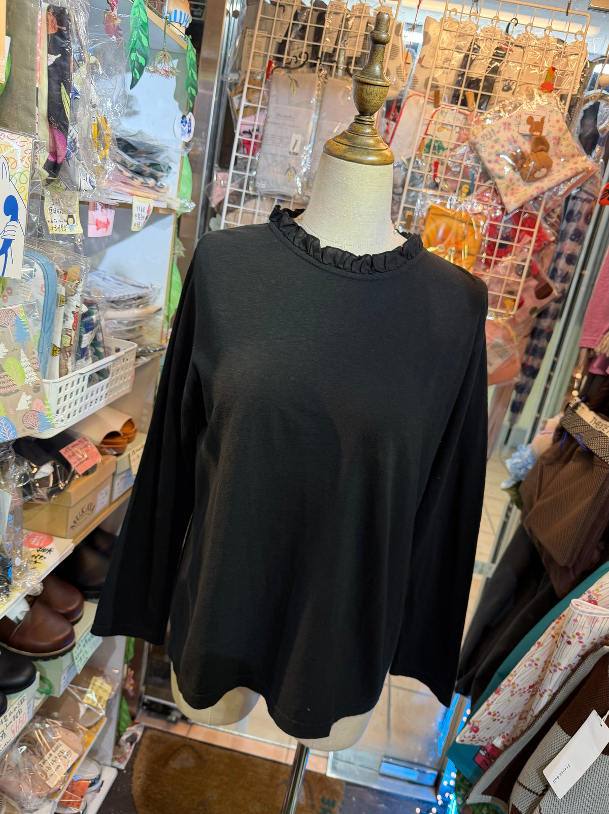 Days Frill Collar Black T-shirt, made in Japan