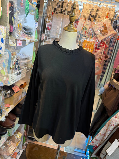 Days Frill Collar Black T-shirt, made in Japan