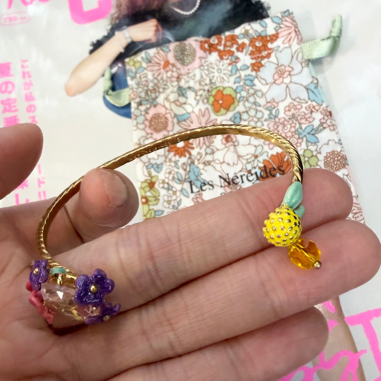 Les Néréides Paris Lemon and Flower Bangle Bracelet, imported from the UK