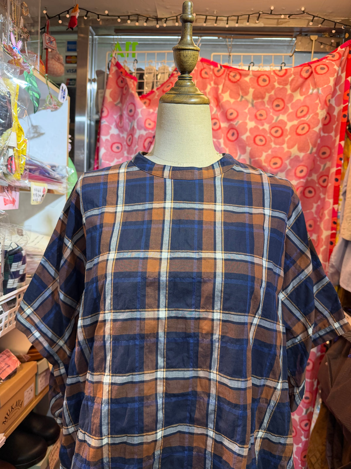 Nachukara Brown Checked Blouse, made in Japan
