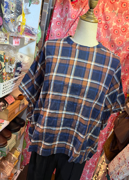 Nachukara Brown Checked Blouse, made in Japan