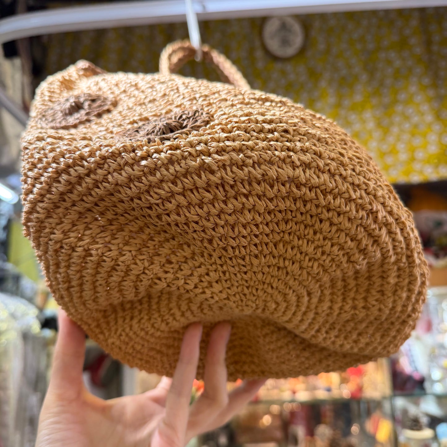 Ema Kuam Brown Polka Straw Bucket Bag, Handmade in Nepal