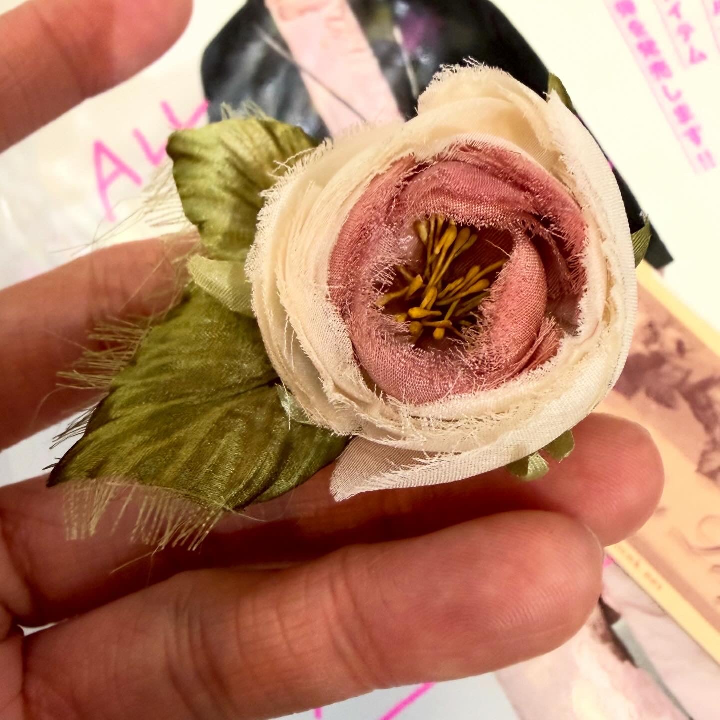 AngelicaLeaf Dyeing Rose Brooch, made in Japan, Limited Edition