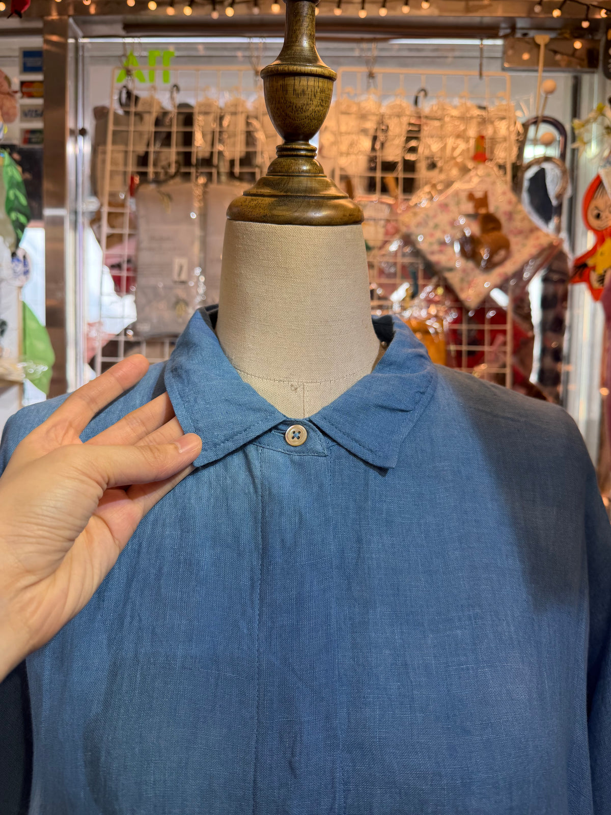 Denier Blue Indigo Dyeing Linen Long Shirt, made in Japan