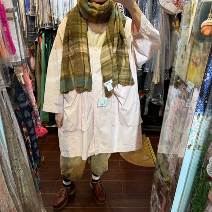 Tumugu Cotton Wool Beige Checked Stole, Scarf, made in Japan
