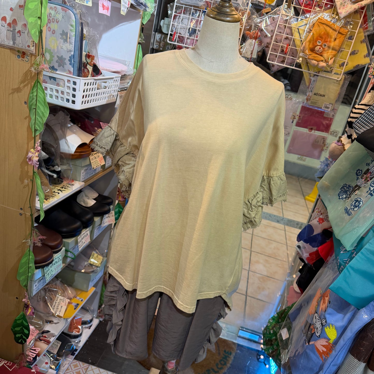 Yarra X Talk With Organic Dyeing Frill Long T-shirt, made in Japan