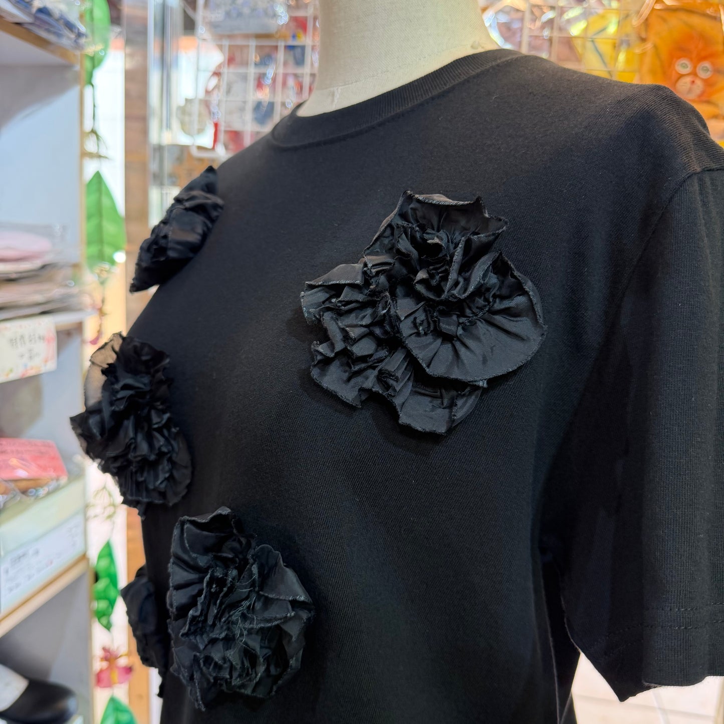Iki 3D Cupra Embroidery Flower T-shirt, 2 Colors, size S, M, made in Japan
