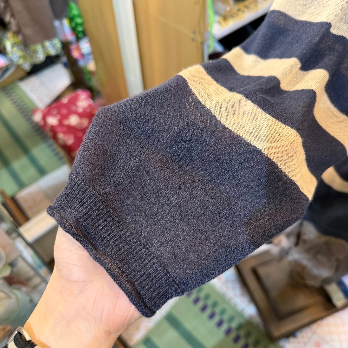 Ichi Blue X Pink Striped Linen-blend Pullover Blouse