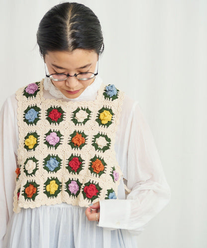 Fig London Ivory knit Gardener Vest, handmade in Peru