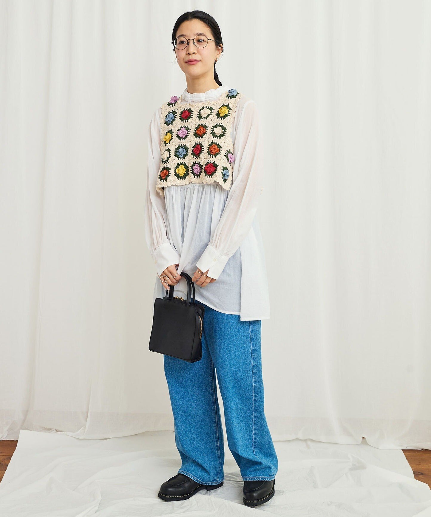 Fig London Ivory knit Gardener Vest, handmade in Peru