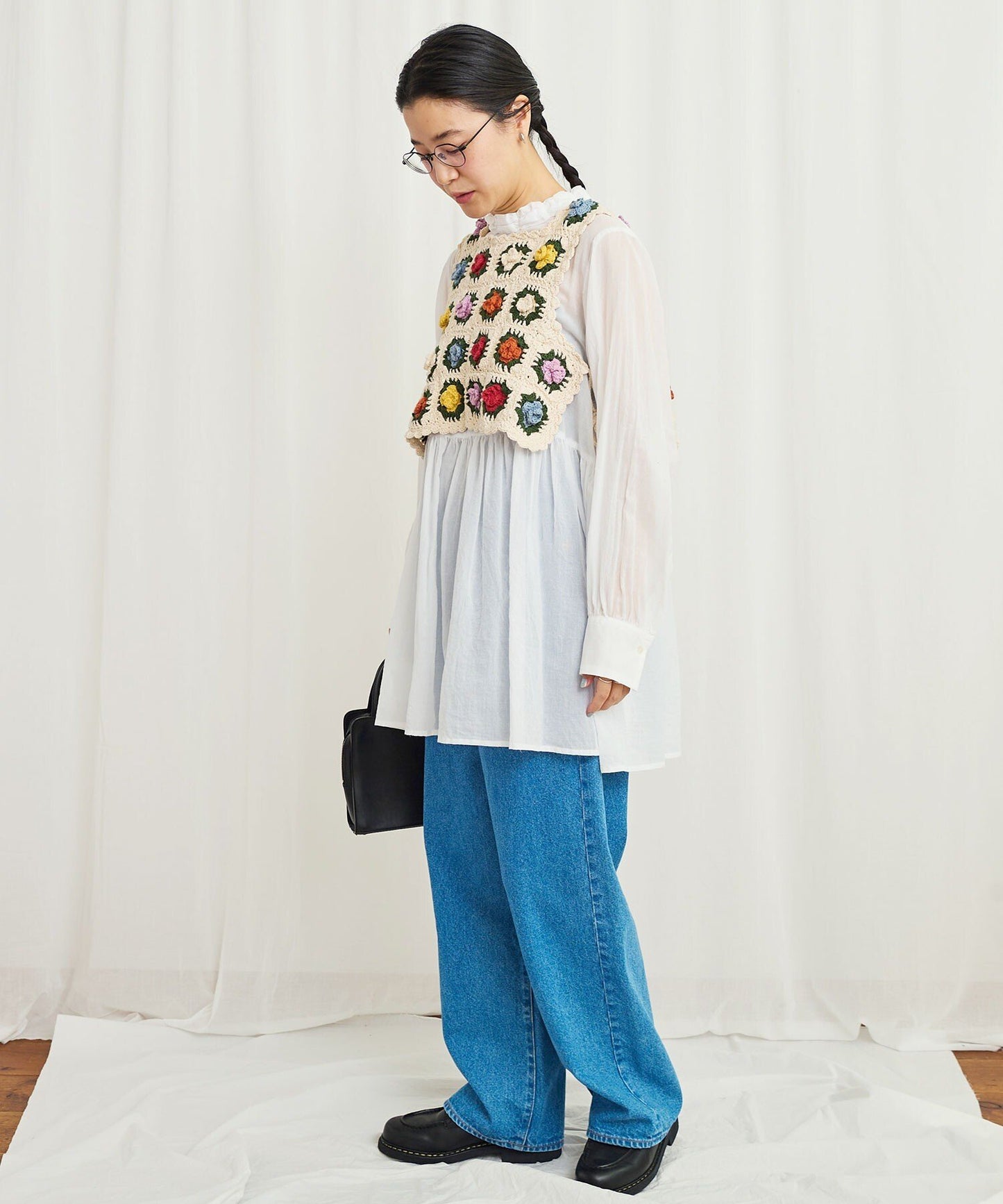 Fig London Ivory knit Gardener Vest, handmade in Peru