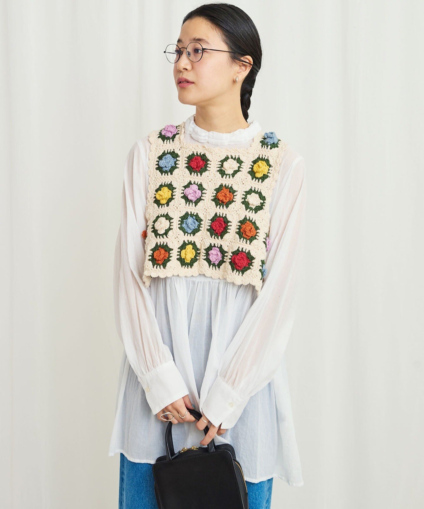 Fig London Ivory knit Gardener Vest, handmade in Peru