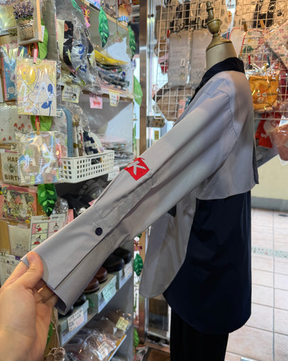KICK Blue Patchwork Long Army Shirt, made in Japan