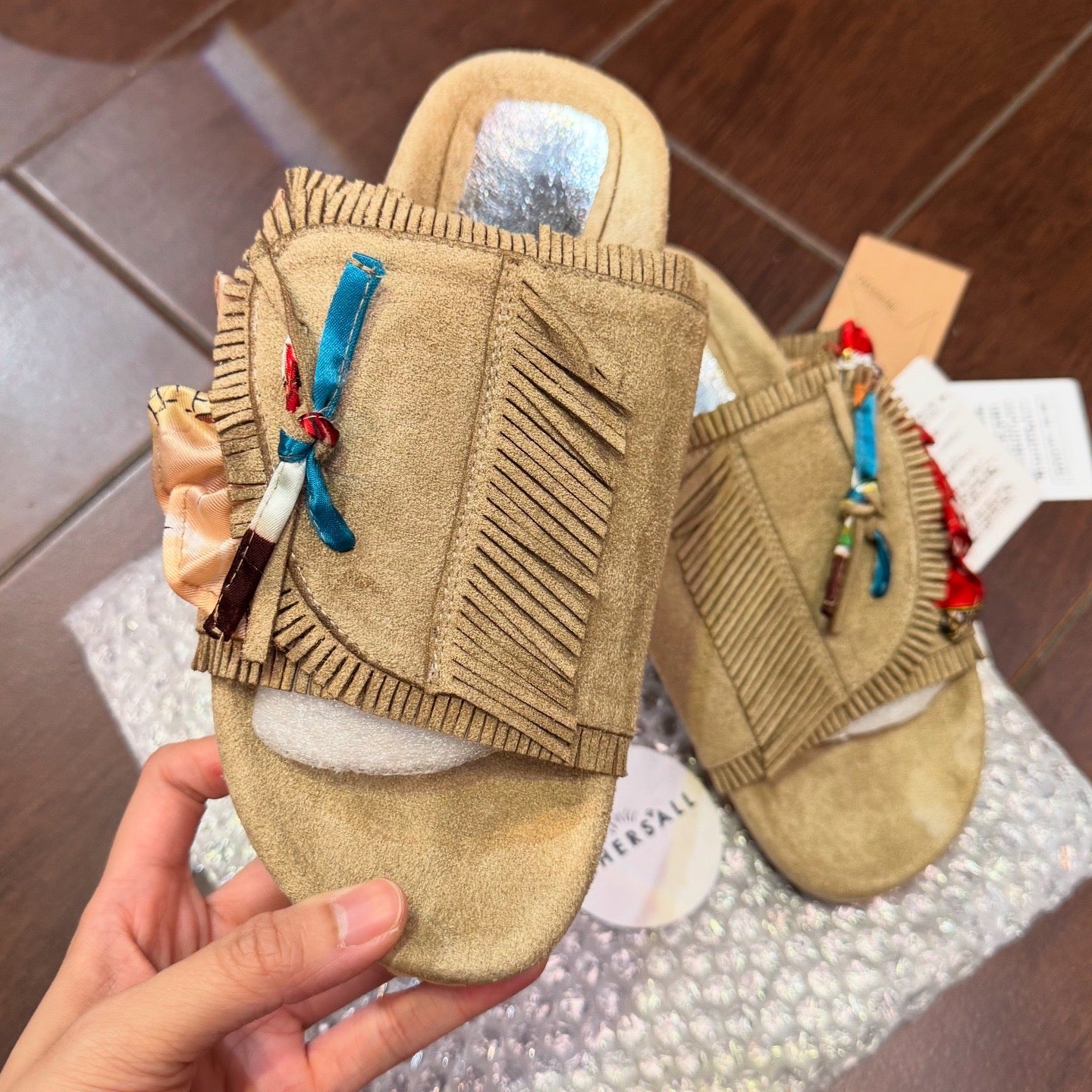 Rehersall Beige Frill Suede Sandal