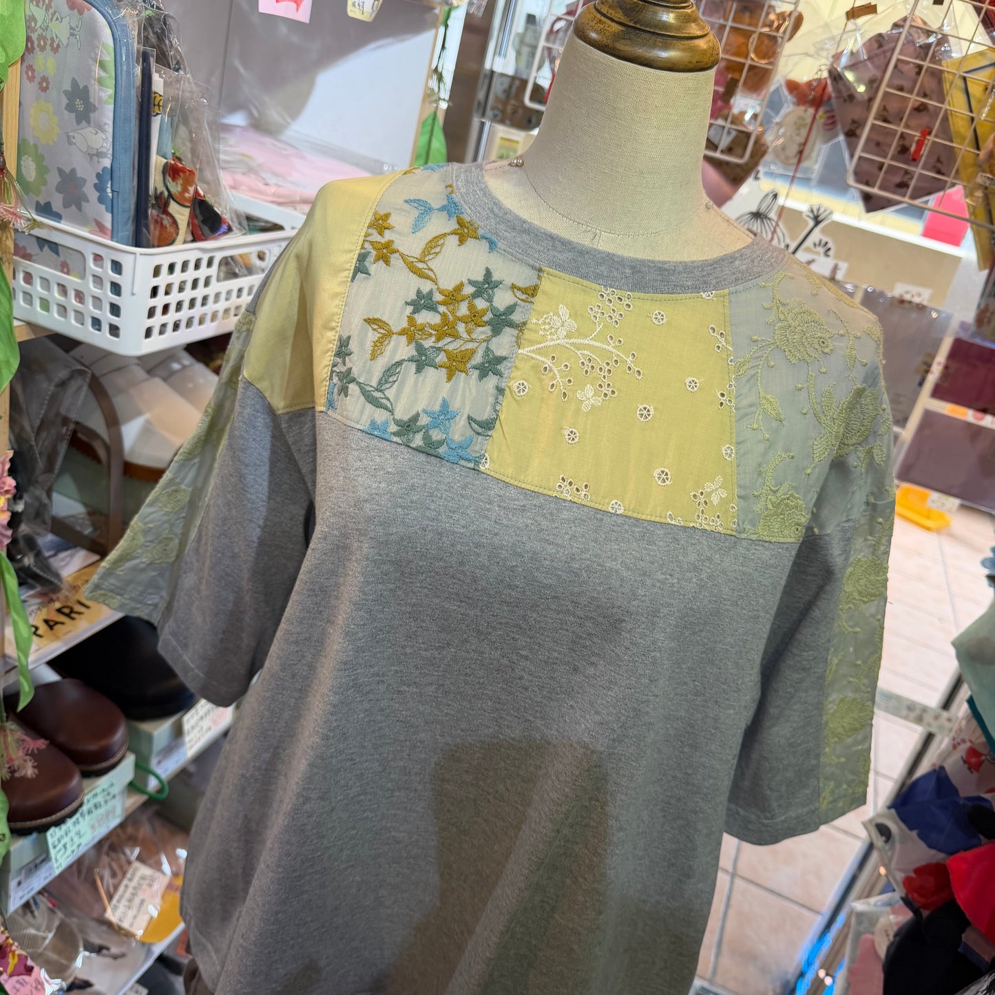 Cotton … Patchworks Grey T-shirt, made in Japan