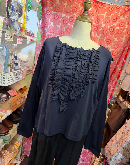 Mizuiro ind Navy Frill Collar Blouse, made in Japan