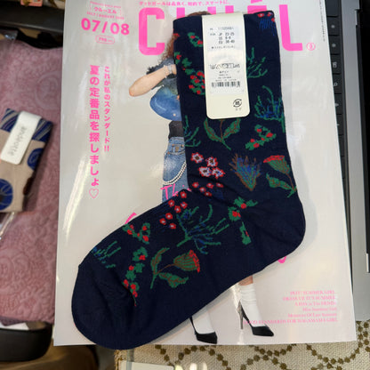 $99 only- Ande Floral Navy Socks, made in Japan