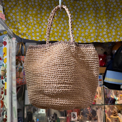 Ema Kuam Brown Polka Straw Bucket Bag, Handmade in Nepal