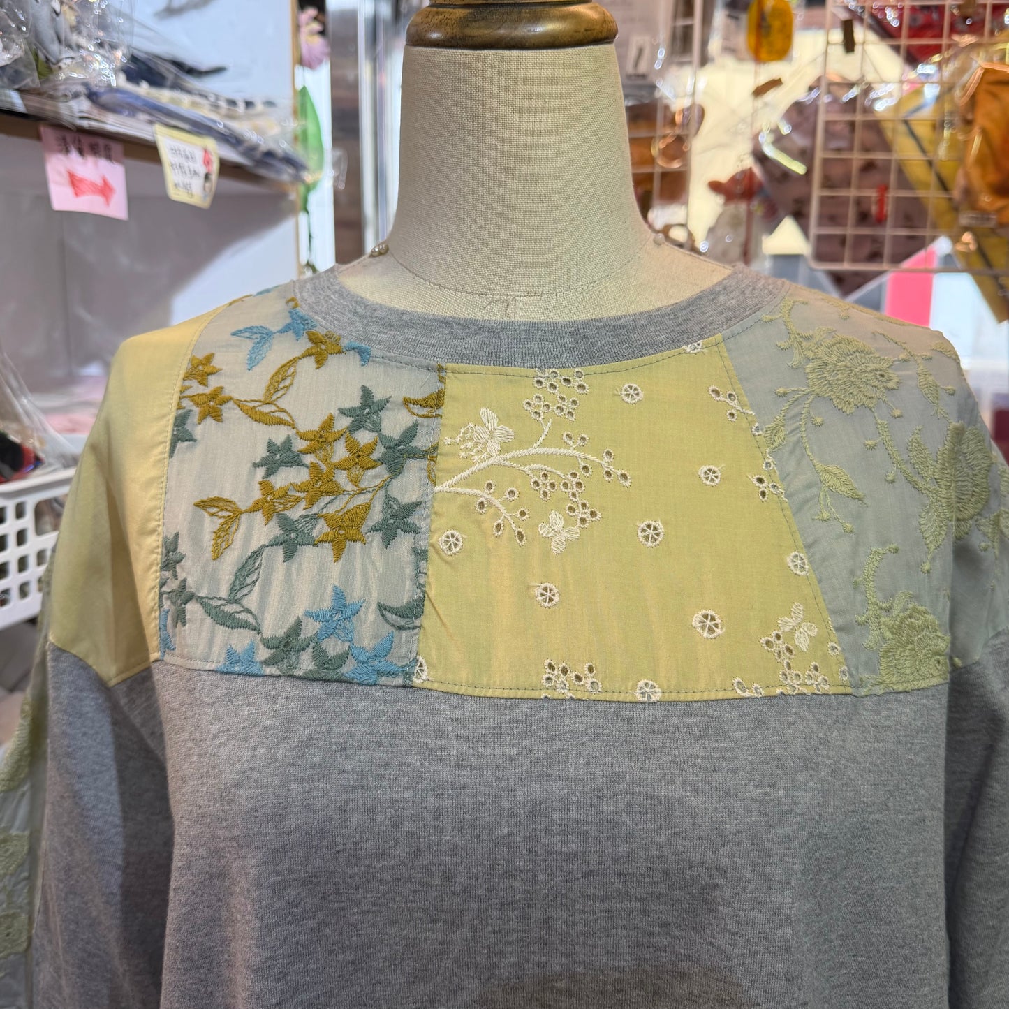 Cotton … Patchworks Grey T-shirt, made in Japan