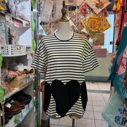 Drowse and yet… Striped Heart T-shirt, made in Japan