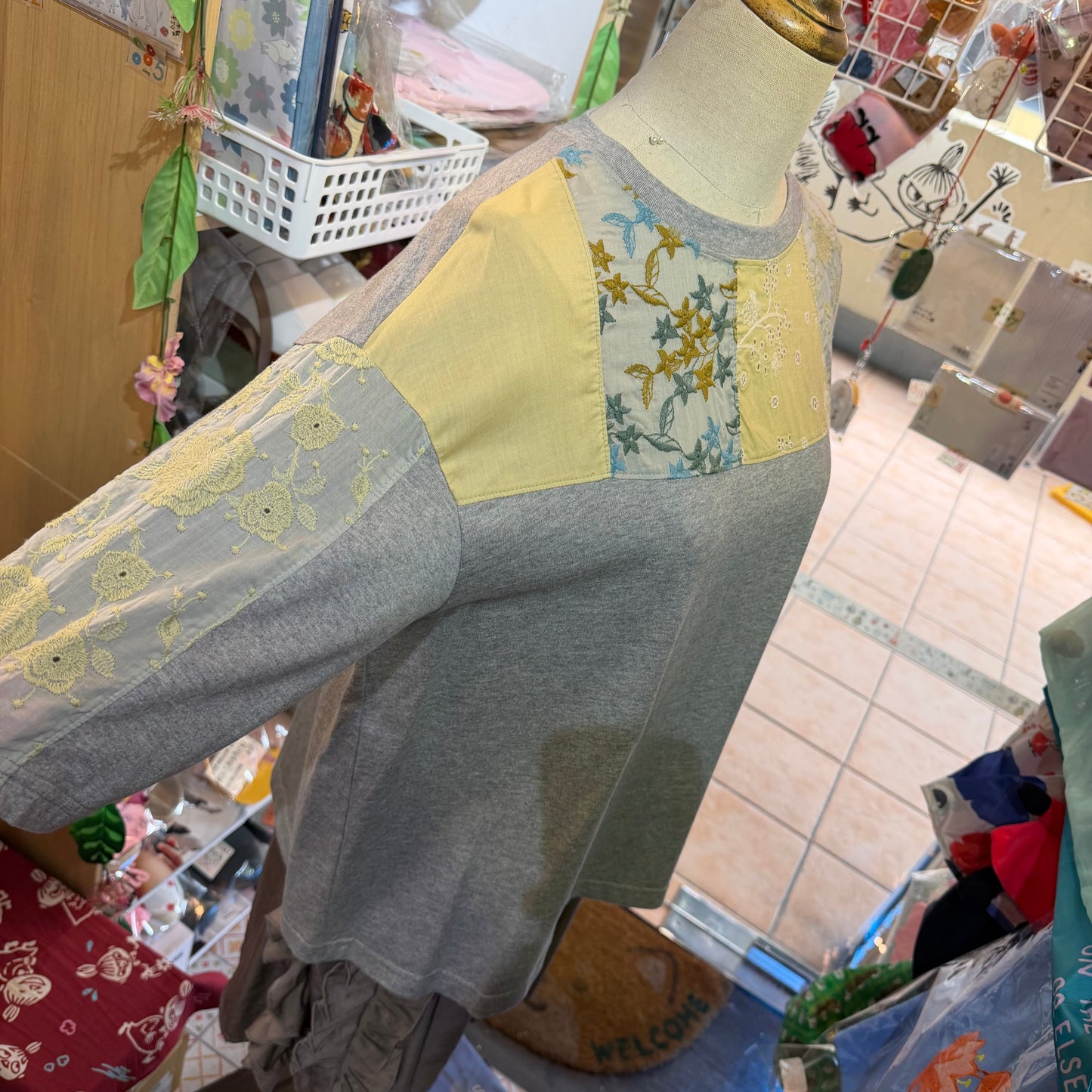 Cotton … Patchworks Grey T-shirt, made in Japan