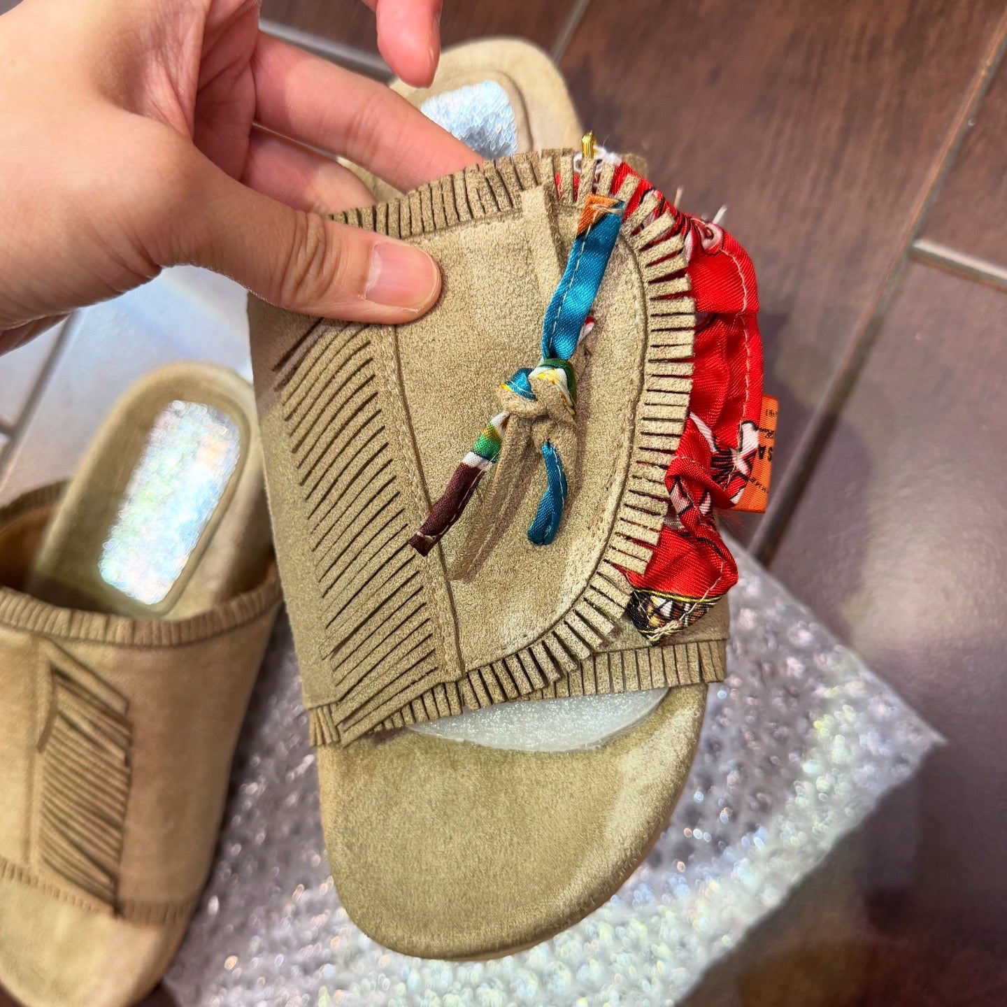 Rehersall Beige Frill Suede Sandal