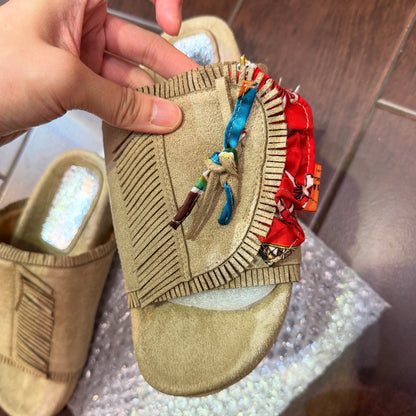 Sale- Rehersall Beige Frill Suede Sandal,Size 23.5, 24cm