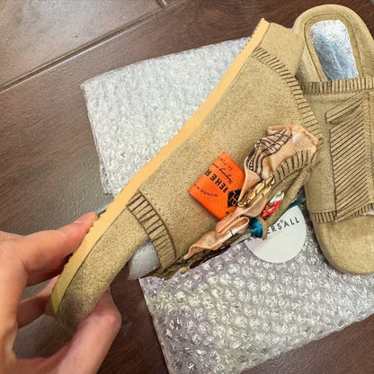 Sale- Rehersall Beige Frill Suede Sandal,Size 23.5, 24cm