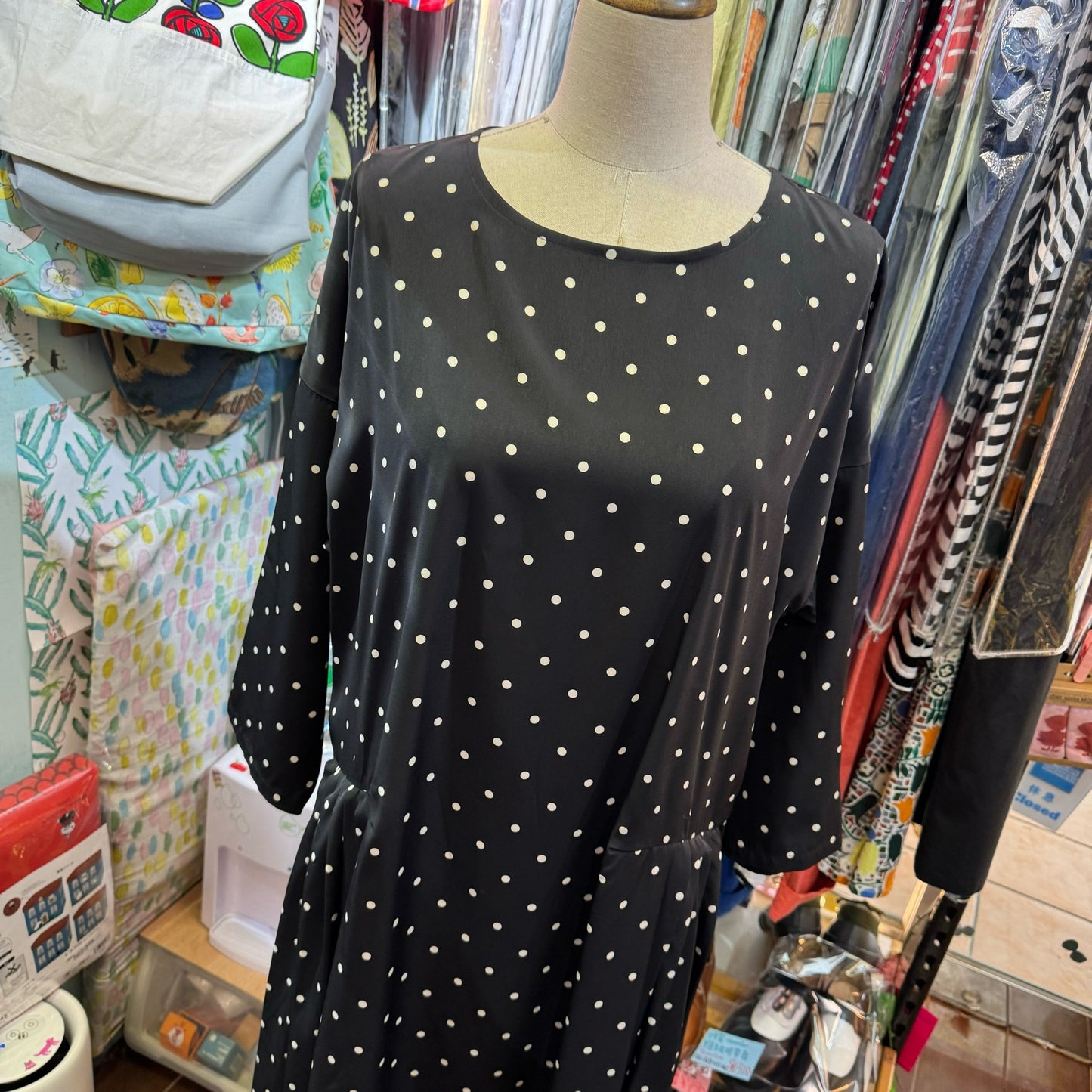 Cloud of Birds Polka Black Dress, made in Japan
