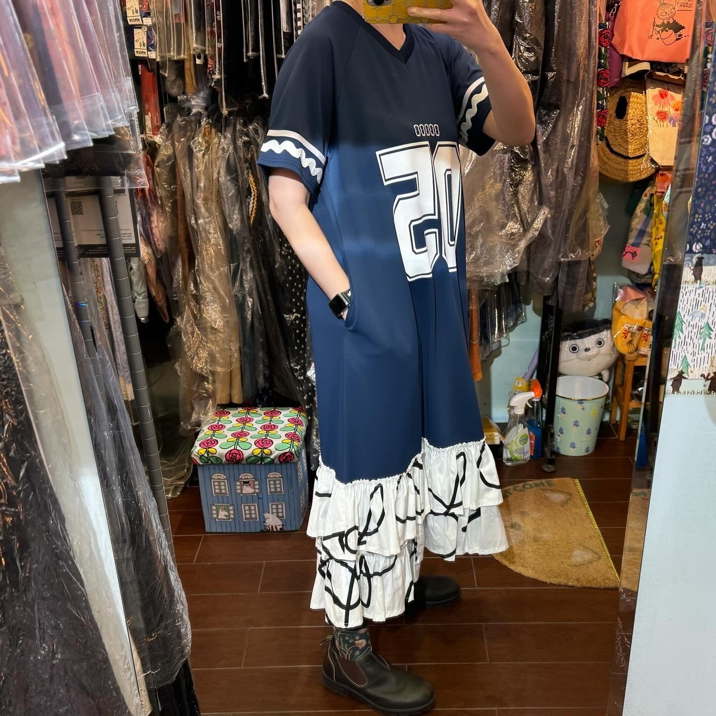 Frankygrow Navy Ruffles Dress, made in Japan