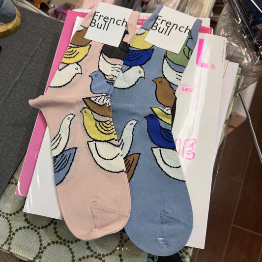 French Bull Birds Socks, 2 Colors, made in Japan