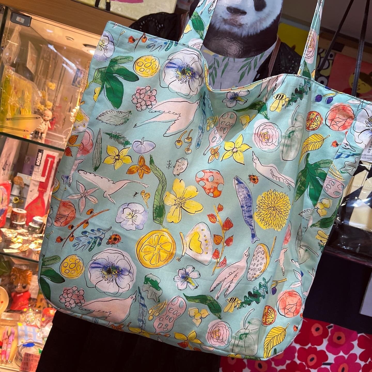 Handmade Floral Blue Tote Bag, Fabric from Japan