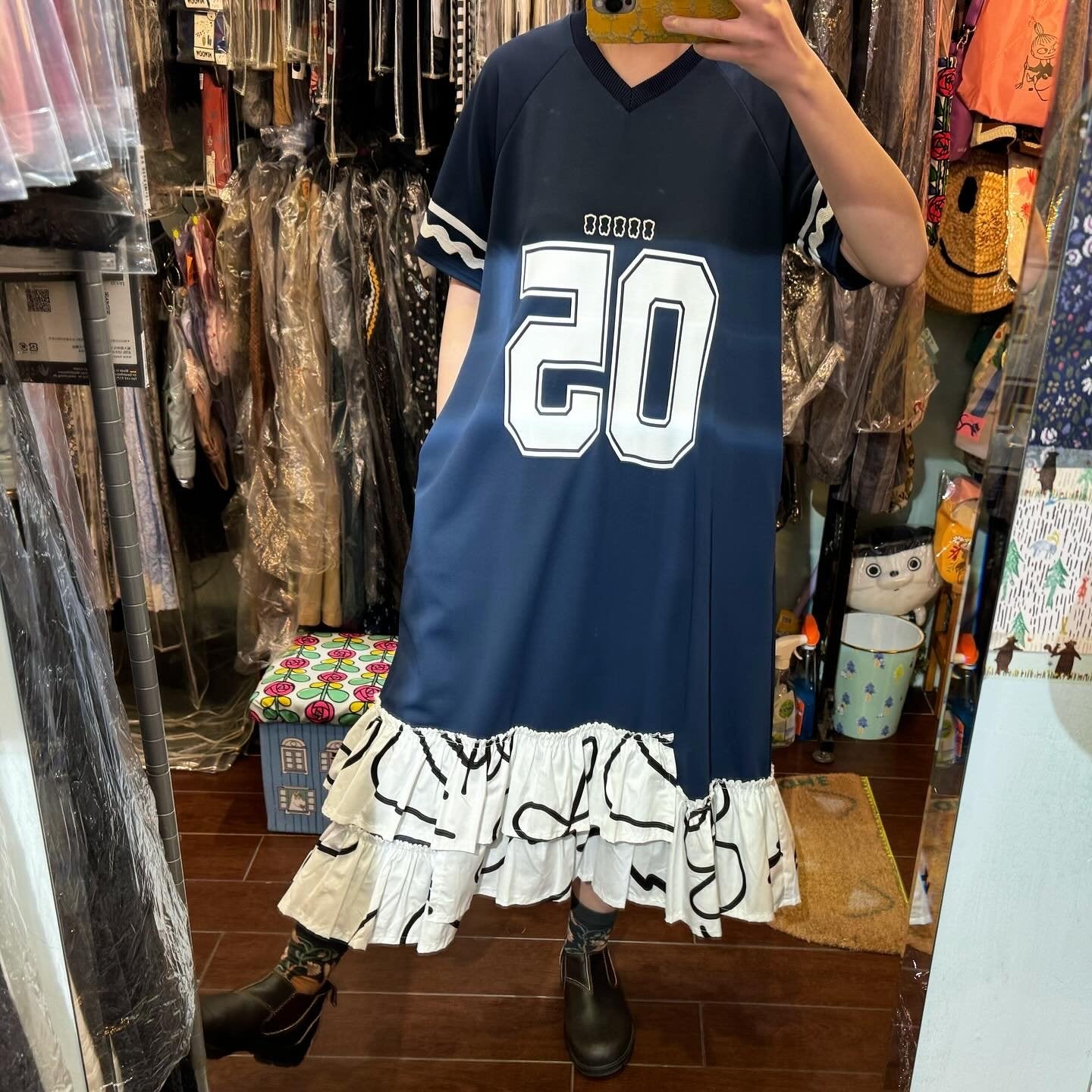 Frankygrow Navy Ruffles Dress, made in Japan