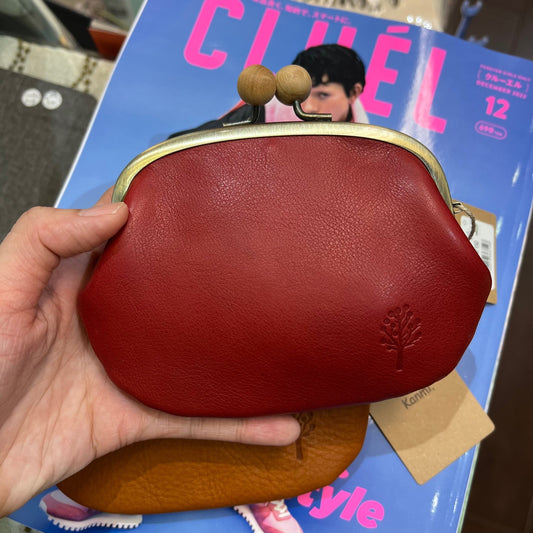 Sale- Kanmi Red Leather Coins Bag, Wallet, made in Japan