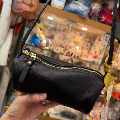 Ampersand Black Leather Cylinder Shoulder Bag, made in Japan