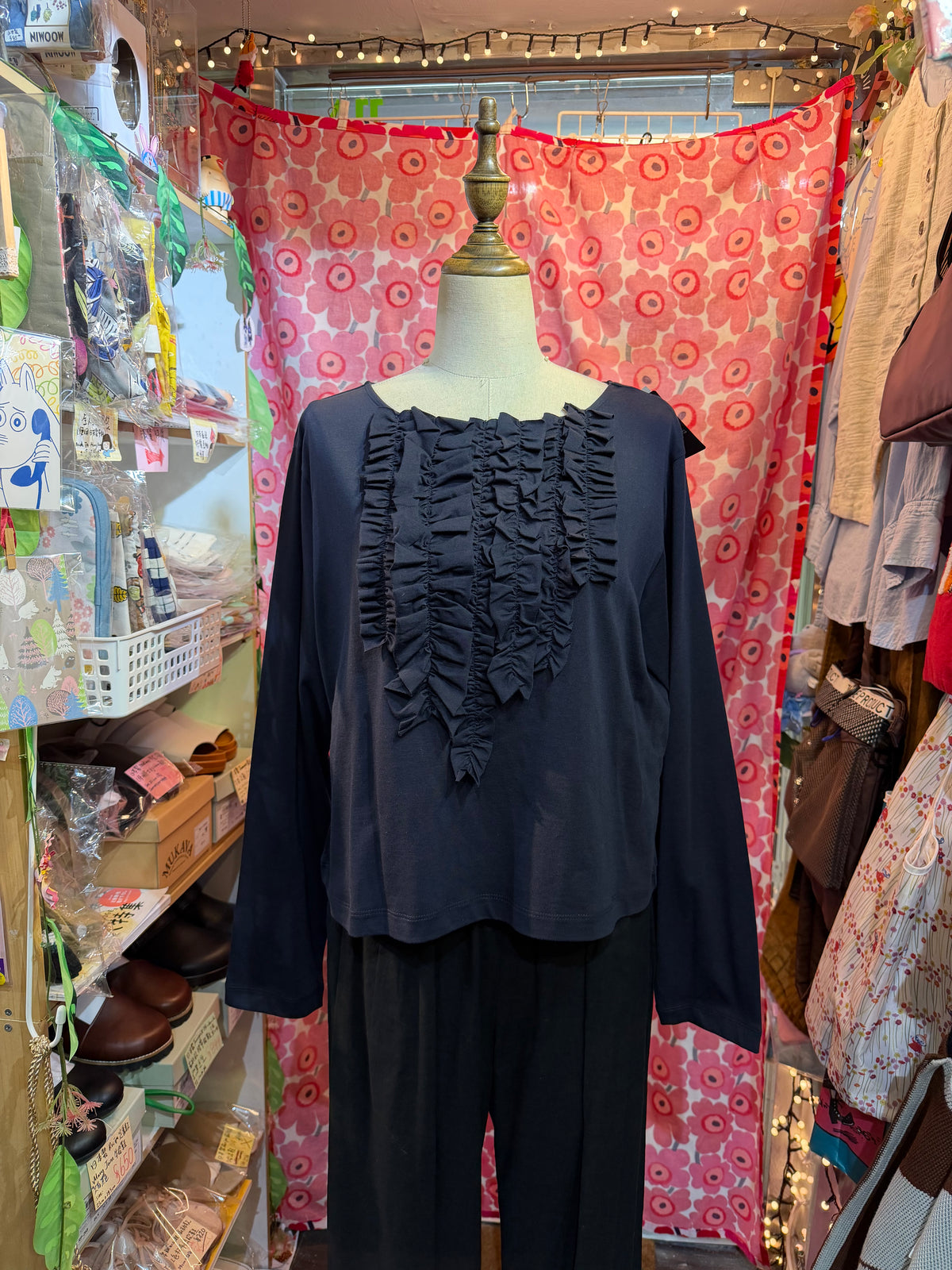 Mizuiro ind Navy Frill Collar Blouse, made in Japan